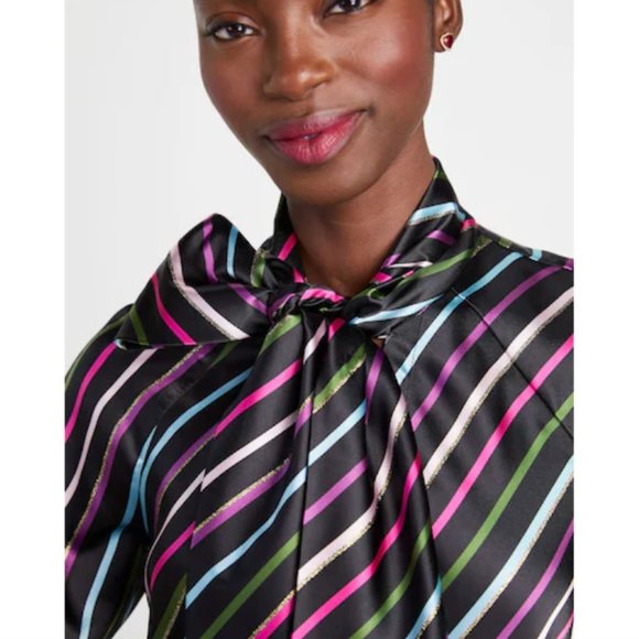 kate spade Party Stripe Tie-neck Shirt blouse top size medium nwot - Picture 2 of 8